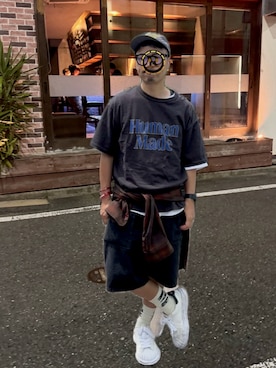 「niko and...（ニコアンド）のペインターデニムショートパンツ（デニムパンツ、ブラック系）」を使った、☆m(@s@)shi★さん（メンズ・168cm）の夏コーディネート