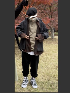 「アースカラー」｜「アイテム（カバーオール）」を使った、☆m(@s@)shi★さん（メンズ・168cm）の秋コーディネート