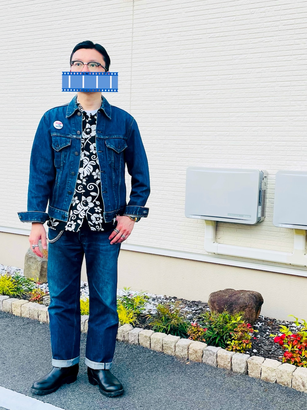 「大人カジュアル、古着MIX、ヴィンテージ、vintage、リーバイス、Levi's、WESCO、白山眼鏡、いいね、save、フォローお願いします🤑、大人ファッション、春ファッション、Chrome Hearts、クロムハーツ、ベンチュラ、50代ファッション」｜「白山眼鏡のLINDY（メガネ、ブラック系）」を使った、matsuさん（メンズ・174cm）の春コーディネートの1枚目の写真