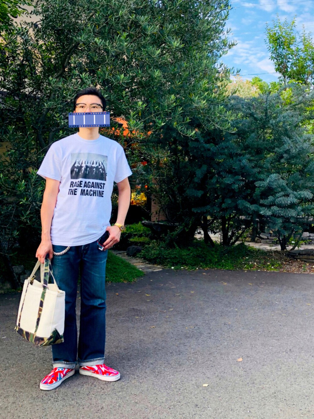 「お洒落さんとつながりたい、Tシャツ/カットソー、大人カジュアル、バンドT、vintage、古着MIX、オトナカジュアル、いいね、save、フォローお願いします🤑」｜「TENDERLOINの×白山眼鏡  T-JERRY（メガネ、グレー系）」を使った、matsuさん（メンズ・174cm）の夏コーディネートの1枚目の写真