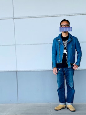 「アイテム（ライダースジャケット）」を使った、matsuさん（メンズ・174cm）の秋コーディネート