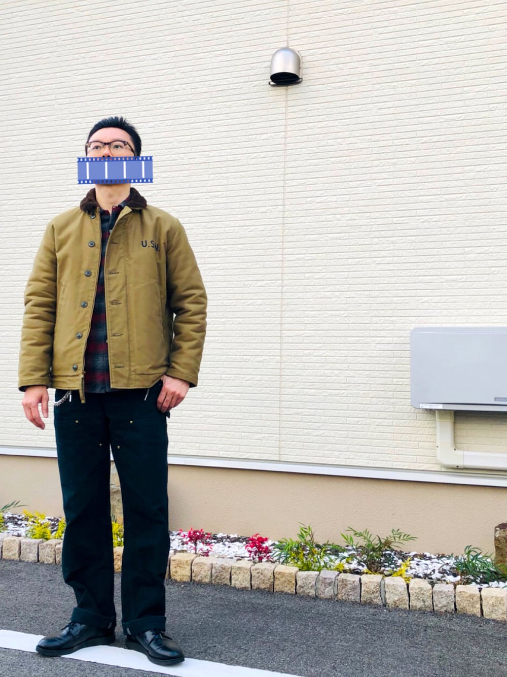 「冬コーデ、革靴、カジュアル、古着MIX、冬のコーデ、大人カジュアル、いいね、save、フォローお願いします🤑、vintage、めがね」｜「timeworn clothingの× 白山眼鏡（メガネ、ブラウン系）」を使った、matsuさん（メンズ・174cm）の冬コーディネートの1枚目の写真