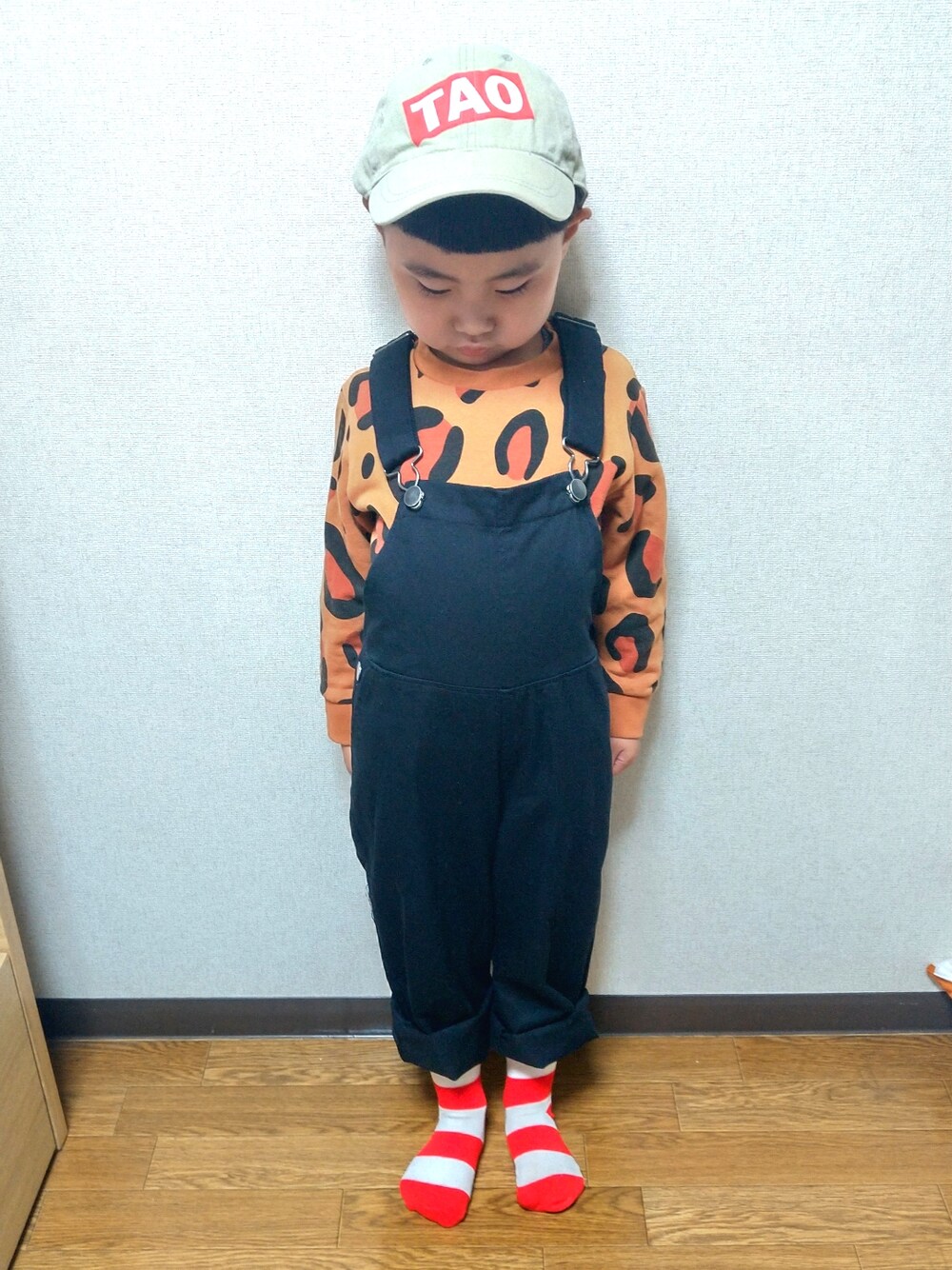 「サロペット、ボーダー、おとこのこ、男の子コーデ」｜「McDonaldsのアイテム（ソックス/靴下、その他）」を使った、sさん（キッズ・100cm）の夏コーディネートの1枚目の写真