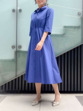 「STRAWBERRY-FIELDS（ストロベリーフィールズ）のエステネージュライト_ダブルカラー美シルエットシャツワンピース（シャツワンピース、ブルー系）」を使った、STRAWBERRY-FIELDSさん（レディース・156cm）の春コーディネート