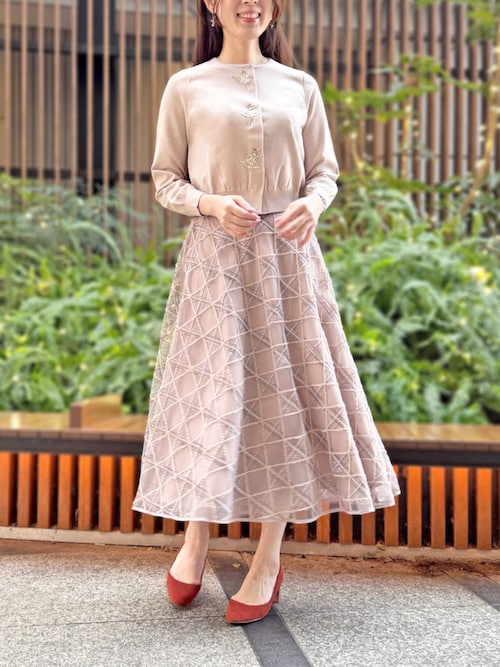 セール】ダイヤカラットチュール_刺しゅうチュールフレアースカート