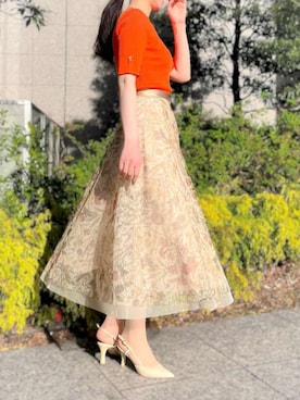 「STRAWBERRY-FIELDS（ストロベリーフィールズ）のセシルストレッチ_半袖リブニット（ニット/セーター、ホワイト系）」を使った、STRAWBERRY-FIELDSさん（レディース・165cm）の春コーディネート