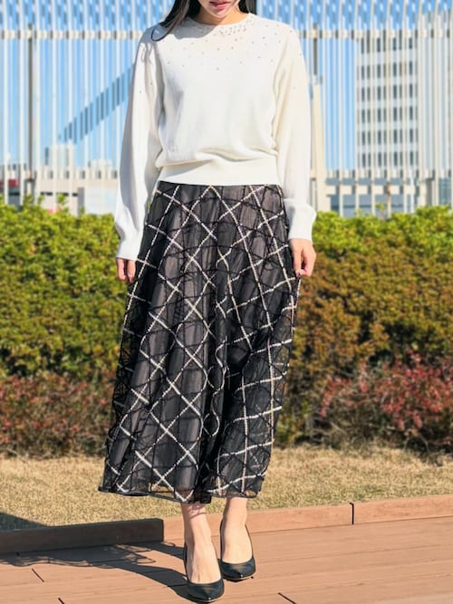 セール】ダイヤカラットチュール_刺しゅうチュールフレアースカート