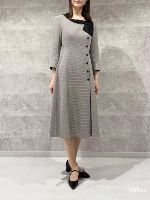 セール】Linonシャンブレー/ウーリー千鳥_サイドリボンネック