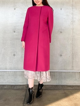 「アイテム（ノーカラーコート）」を使った、STRAWBERRY-FIELDSさん（レディース・168cm）の冬コーディネート