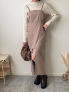 「淡色カジュアル」｜「アイテム（ワンピース/ドレス）」を使った、みゆきちさん（レディース・161cm）の冬コーディネート