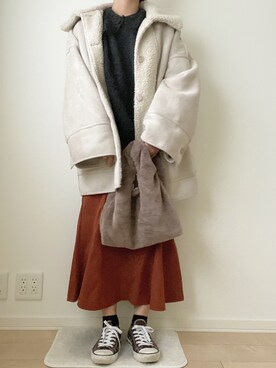 「Kastane（カスタネ）のアイテム（ムートンコート）」を使った、みゆきちさん（レディース・161cm）の冬コーディネート