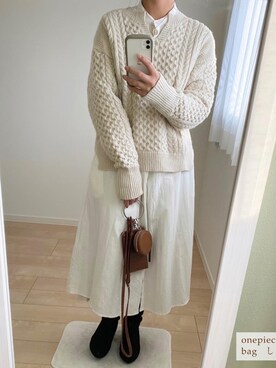 「ケーブルニット」｜「アイテム（シャツワンピース）」を使った、みゆきちさん（レディース・161cm）の冬コーディネート
