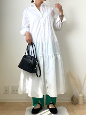 「スリットパンツ」｜「アイテム（シャツワンピース）」を使った、みゆきちさん（レディース・161cm）の春コーディネート