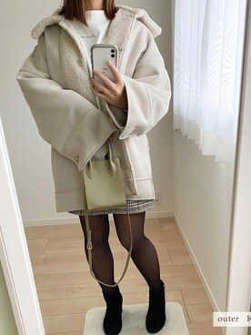 「チェック柄に恋してる」｜「アイテム（ムートンコート）」を使った、みゆきちさん（レディース・161cm）の秋コーディネート