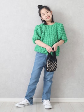 「BRANSHES（ブランシェス）のアイテム（デニムパンツ）」を使った、teiccoさん（キッズ・130cm）の春コーディネート