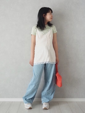 「GU（ジーユー）のアイテム（キャミソール、ホワイト系）」を使った、teiccoさん（キッズ・157cm）の夏コーディネート