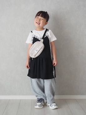 「CIAOPANIC TYPY（チャオパニックティピー）の【KIDS】Wサイドラインランジェリーレースキャミチュニック(ZOZO限定)（タンクトップ、ブラック系）」を使った、teiccoさん（キッズ・157cm）の夏コーディネート