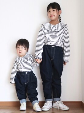 「BRANSHES（ブランシェス）のアイテム（デニムパンツ）」を使った、teiccoさん（キッズ・122cm）の夏コーディネート