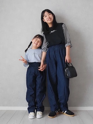 「ikka(イッカ)のシアギンガムチェック七分袖ロゴTシャツ(120~160cm)(Tシャツ/カットソー)」を使った、teiccoさん(キッズ・157cm)の秋コーディネート