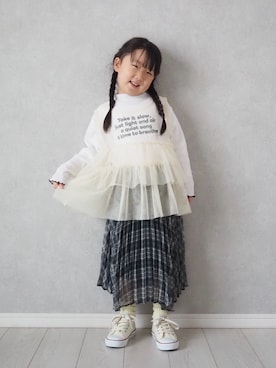 「アイテム（スカート）」を使った、teiccoさん（キッズ・154cm）の冬コーディネート