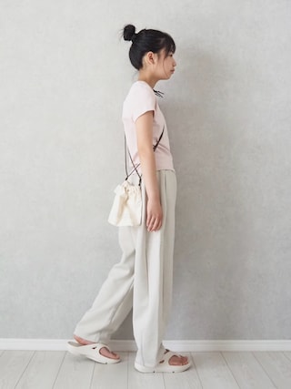 「niko and...（ニコアンド）のオリジナルニコロゴ巾着バッグ（ショルダーバッグ）」を使った、teiccoさん（キッズ・152cm）の夏コーディネート