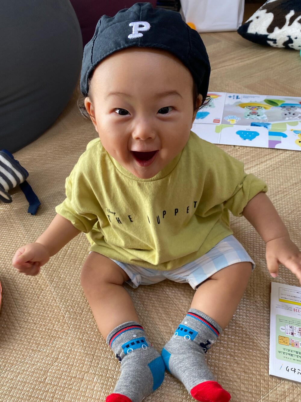 「休日スタイル、こどもコーデ、あかちゃんコーデ、男の子ベビー、baby、８ヶ月ベビー、8ヶ月男の子」｜「SHEINのアイテム（ハンチング/ベレー帽、ブラック系）」を使った、yurikoさん（レディース・163cm）の秋コーディネートの1枚目の写真