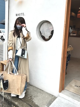 「ニットカーディガン」｜「アイテム（トレンチコート）」を使った、あこさん（レディース・163cm）の春コーディネート