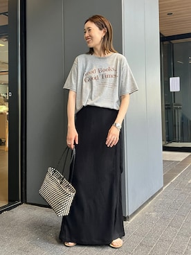 「SLOBE IENA（スローブイエナ）の《WEB限定/追加2》ラップジャージパンツ（その他パンツ、ブラック系）」を使った、Sallyさん（レディース・162cm）の春コーディネート