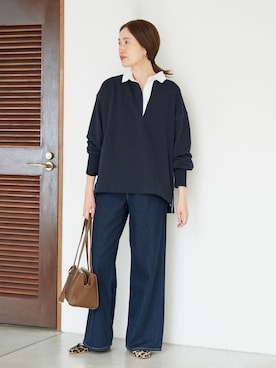 「Levi's（リーバイス）のLevi’s/リーバイス SLOBE別注 CINCH WIDE LEG デニムパンツ（デニムパンツ、ブルー系）」を使った、Sallyさん（レディース・162cm）の秋コーディネート
