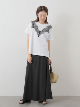 「SLOBE IENA（スローブイエナ）の《WEB限定/3サイズ展開/シリーズあり/追加3》フィブリルマーメイドフレアスカート（スカート、ブラック系）」を使った、Sallyさん（レディース・162cm）の夏コーディネート