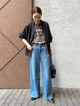 「SLOBE IENA（スローブイエナ）の《WEB限定カラーあり/》シングルMA-1（その他アウター、ブラック系）」を使った、Sallyさん（レディース・162cm）の夏コーディネート