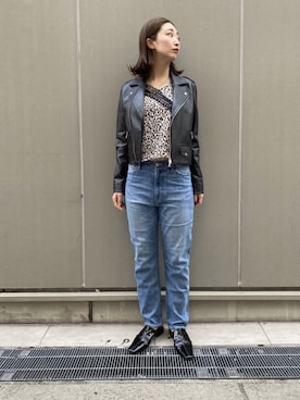 「アイテム（ライダースジャケット）」を使った、aguriさん（レディース・160cm）の秋コーディネート