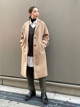 「アイテム（チェスターコート）」を使った、aguriさん（レディース・160cm）の冬コーディネート