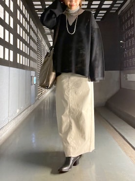 「タートルネック」｜「アイテム（スカート）」を使った、yu_kaさん（レディース・158cm）の冬コーディネート