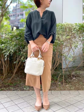 「アイテム（パンプス、ピンク系）」を使った、yu_kaさん（レディース・158cm）の秋コーディネート
