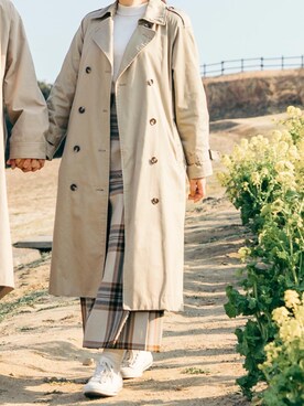 「チェック柄に恋してる」｜「アイテム（トレンチコート）」を使った、rioさん（レディース・160cm）の春コーディネート
