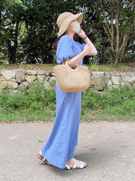 「ブルーワンピース」｜「アイテム（シューズ）」を使った、rioさん（レディース・160cm）の夏コーディネート