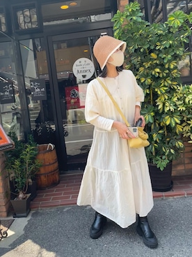 「麦わら帽子」｜「アイテム（シャツワンピース）」を使った、Yuzu さん（レディース・153cm）の夏コーディネート