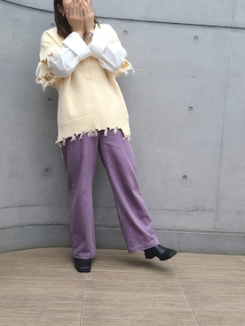 「Three Four Time（ｽﾘｰﾌｫｰﾀｲﾑ）のアイテム（パンツ）」を使った、miinaさん（レディース・161cm）の秋コーディネート