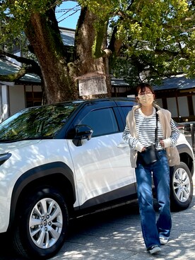 「アイテム（ダウンベスト、ホワイト系）」を使った、latte🐶☕️さん（レディース・156cm）の春コーディネート