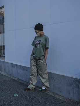 「thisisneverthat（ディスイズネバーザット）のDebossed That No Cuff Beanie（ニットキャップ/ビーニー、ブラック系）」を使った、thisisneverthatさん（メンズ・174cm）の夏コーディネート