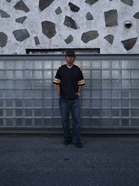 「thisisneverthat（ディスイズネバーザット）のFootball Jersey（Tシャツ/カットソー、ブラック系）」を使った、thisisneverthatさん（メンズ・174cm）の夏コーディネート
