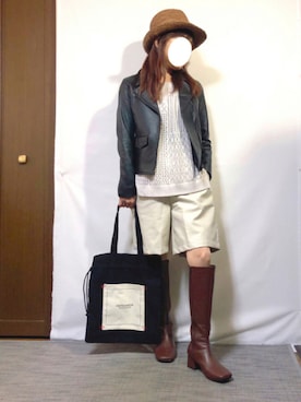 「STUDIOUS（ステュディオス）のアイテム（ライダースジャケット）」を使った、kaop🐣さん（レディース・150cm）の秋コーディネート