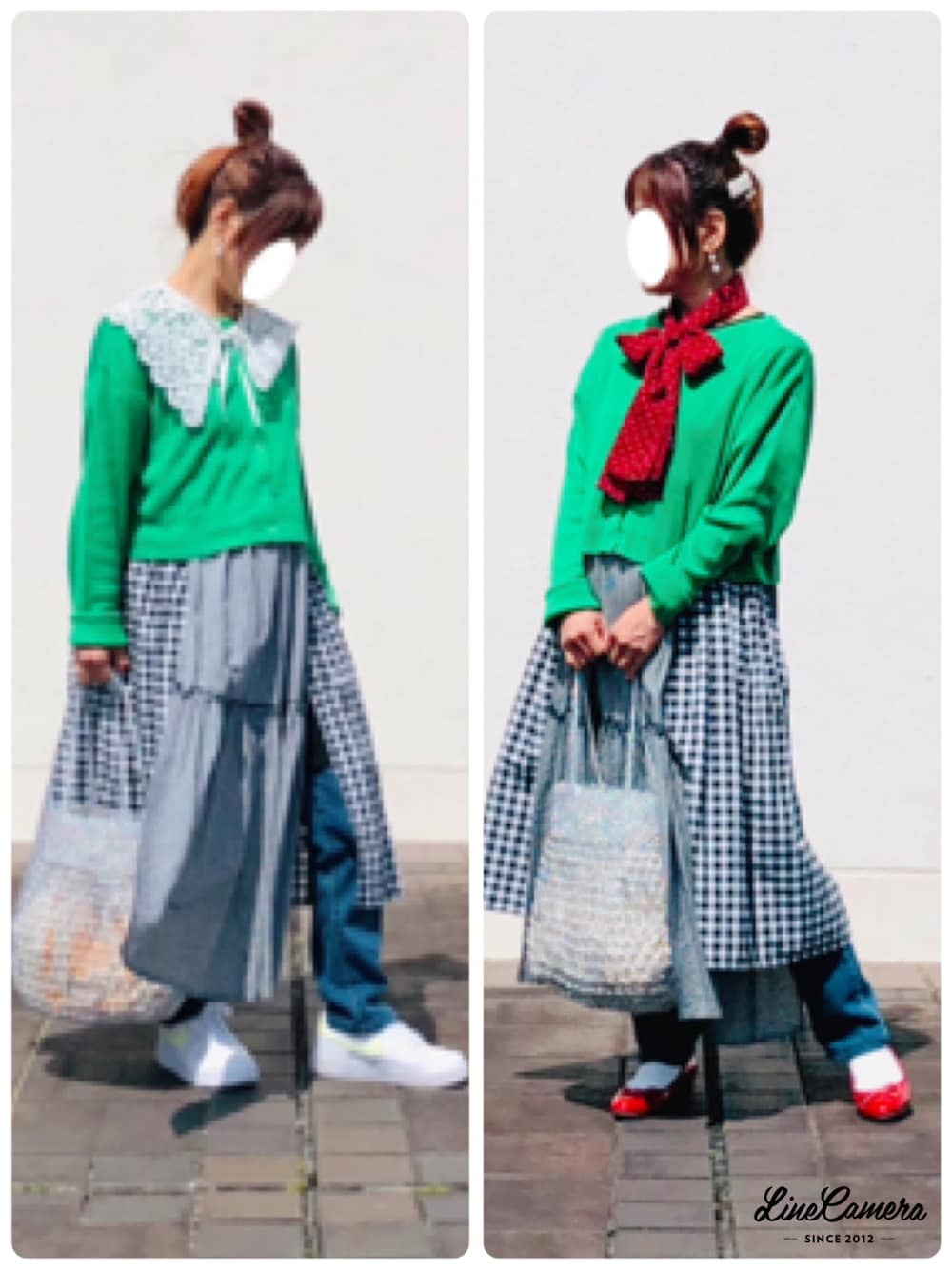 kaop🐣さんの「カットソー切り替えギンガムチェックティアードロングワンピース（ABITOKYO）」を使ったコーディネートの1枚目の写真