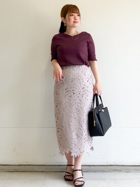 「index（インデックス）の【接触冷感】ハートネックリボンボタンワイドリブ《UVケア/洗濯機OK》（Tシャツ/カットソー、オレンジ系）」を使った、MIPPOさん（レディース）の夏コーディネート