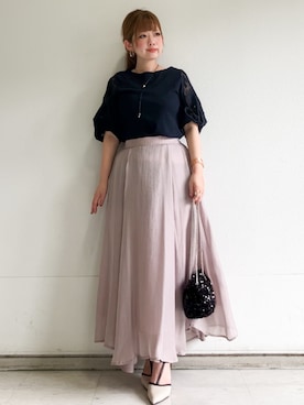 「index（インデックス）の花柄ジャカード５分袖トップス《接触冷感／UVケア／洗濯機OK》（T Shirts、ブルー系）」を使った、MIPPOさん（レディース）の秋コーディネート