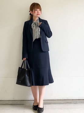 「index（インデックス）の【XS-3Lサイズ】ストレッチテーラードジャケット《ウォッシャブル／イージーアイロン》（Tailored jacket、ブルー系）」を使った、MIPPOさん（レディース）の秋コーディネート