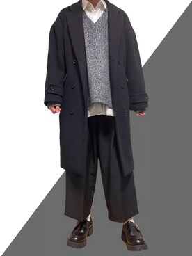 「CASPER JOHN（キャスパージョン）のMelton Double Chesterfield Coat/メルトンダブルチェスターコート（チェスターコート）」を使った、まっちーさん（メンズ・179cm）の冬コーディネート