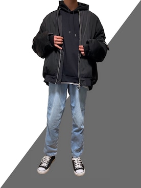 「act'm（アクトム）のアイテム（MA-1）」を使った、まっちーさん（メンズ・179cm）の春コーディネート
