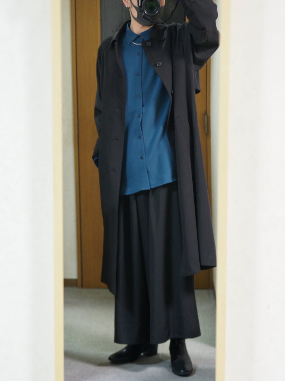 ロングコート 袴パンツ ステンカラーコートを使った「袴パンツ」の人気ファッション